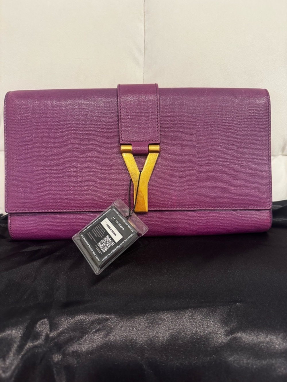 Saint Laurent Purple Leather Y-Signature Clutch with Gold Hardware